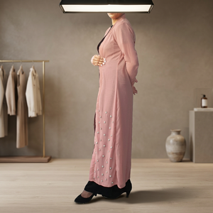 Hermoso color rosa Georgette kaftan abaya con perla y Diamante Abaya en diseño simple pero elegante venta por exportador - Product Image 3