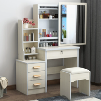 Coiffeuse de chambre en MDF style crème avec miroir, tabouret et armoire tout-en-un, multifonction, démontable, compacte