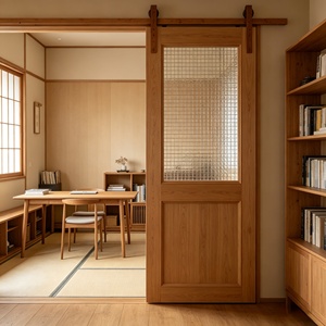 Puerta Interior de Madera Maciza con Panel Arqueado de MDF, para Dormitorio y Apartamento, Resistente a la Humedad, con Apertura de Bisagra Estilo Francés - Product Image 1