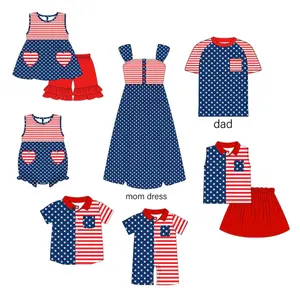 Wholesale 4th of July Sbling Outfits Baby Sets Family Matching Girls Patriots' Day Star Flag Print Girls Boys Clothes