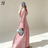 Abaya de luxe OEM Dubaï 100% lin, robe musulmane modeste pour femme, abaya élégante sur mesure en crêpe doux avec jupe portefeuille