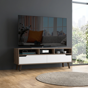 2.0 Bull TV Stand pour téléviseurs jusqu'à 52 \ "Trois étagères ouvertes Deux tiroirs Finition brun foncé/blanc - Product Image 2