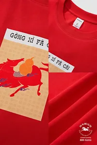 T-shirt pour hommes Gong Xi <span class=keywords><strong>Fa</strong></span> Cai, nouveau produit printemps-été, édition limitée du Nouvel An, célébration de l'année du cheval, haut à manches courtes - Product Image 6