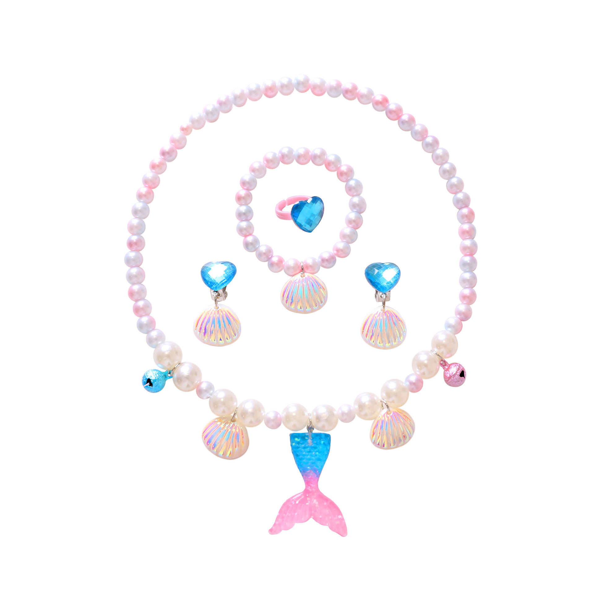 Ensemble de cinq bijoux sirène bleu rose A12