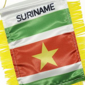 ธงซาตินแบบกำหนดเอง ธงรถยนต์ขนาดเล็ก พู่สีเหลือง ผลิตด้วยโพลีเอสเตอร์พลาสติก สำหรับใช้ในยานยนต์ ธงซาตินซูรินาม - Product Image 5