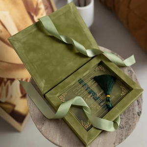 Invitations de <span class=keywords><strong>mariage</strong></span> vert olive élégant velours Invitation en boîte Suite sur mesure verdure acrylique boîte d'invitation de <span class=keywords><strong>mariage</strong></span> ensemble - Product Image 1