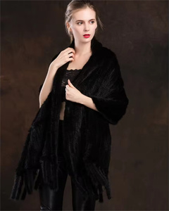 New Design Wholesale Big Size Winter Women Knitted Mink Fur <strong>Shawl</strong> with Pockets Different Colors <strong>Black</strong> Mink <strong>Shawl</strong> Wrap Fur Hat - Product Image 1