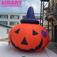 Calabaza Inflable con Sombrero de Bruja, Calabaza Inflable de Halloween con Cara de Payaso Impresa, Gran Decoración Inflable de Halloween para Centros Comerciales