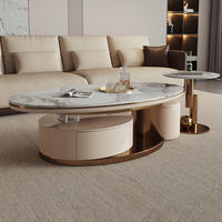 Ensemble de tables basses ovales en marbre design avec rangement pour salon et maison