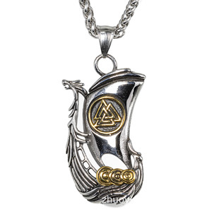 Collar de Hombre de Acero Inoxidable con Colgante de Barco Dragón Vikingo Nórdico y Símbolo Valknut, Estilo Punk Vintage, Joyería de Regalo - Product Image 1