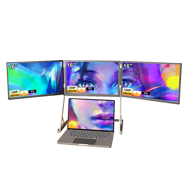 2026 New 3 Screen Displays 16 Inch with Laptop Screen Quad Portable Monitor 16 Inch Fit 12-18.5 Inch Win/Mac M1/M2/M3/M4/M5