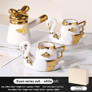 Tasses et soucoupes à café en céramique électroplaquée or à bord doré, style Moyen-Orient, services à thé de l'après-midi, mugs et soucoupes en céramique - Product Image 5