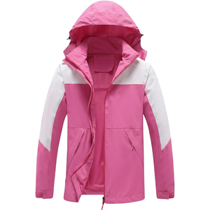 <b>Pink</b> Women's Hooded <b>Waterproof</b> Windproof Safari <b>Jacket</b> Contrast Color Block Design Full Sleeve Zipper Closure Winter Outdoor - Product Image 1