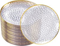 100 Assiettes jetables en plastique martelé doré de 7 pouces, robustes et élégantes, pour desserts et apéritifs, idéales pour fêtes et mariages