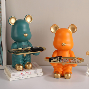 Organizador de almacenamiento con forma de oso, soporte multifuncional de escritorio para llaves, joyería, decoración del hogar, tipo de pie de color naranja y verde - Product Image 1