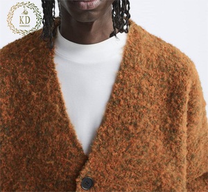 KD produttore di maglieria Custom OEM ODM Streetwear con bottone a <span class=keywords><strong>V</strong></span> maniche lunghe spazzolato testurizzato maglione Cardigan da uomo - Product Image 4