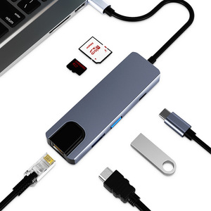 ฮับ <span class=keywords><strong>USB</strong></span>-C 6 in 1 แบบ Type C เป็น USB3.0+USB2.0+100mpb Rj45++HDTV +SD+TF อะแดปเตอร์ฮับ <span class=keywords><strong>USB</strong></span> สำหรับแล็ปท็อป แท่นวางแล็ปท็อป - Product Image 5