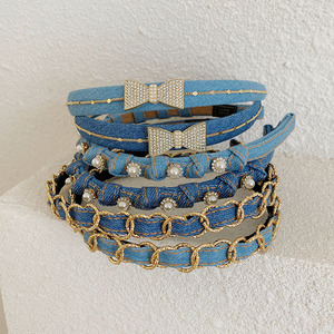 Women Jeans <strong>Headband</strong> for Sale New Arrival Girls Pearl Rhinestones Hairband <strong>Navy</strong> Denim <strong>Headband</strong> - Product Image 2
