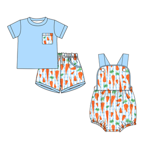 Custom Casual Easter Carrot Print Breathable Kids Ruffles Dress Baby Bubble <b>Romper</b> <b>Shorts</b> Outfits Sibling Matches Wholesale Kids - Product Image 2
