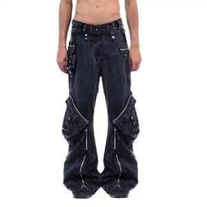 Nuevos Jeans Cargo de Cintura Alta con Bolsillos de Solapa, Tallas Grandes, Estilo Urbano, Jeans Holgados Elásticos para Hombre - Product Image 1