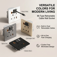 Prise murale rétractable de type 86, norme britannique, avec ports Lightning et Type C intégrés pour une charge rapide, prise de courant multicolores
