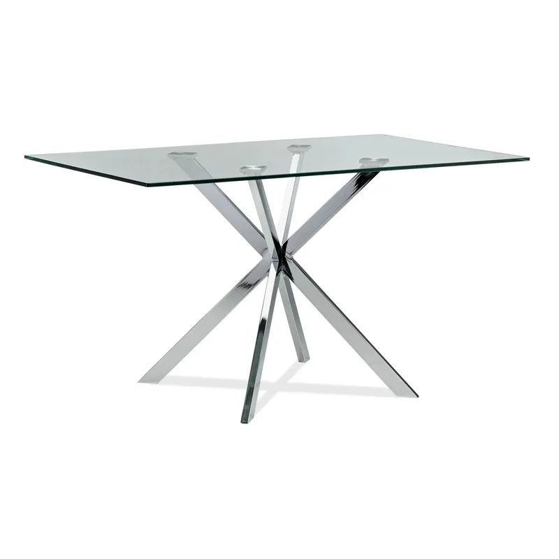 Mesa de comedor Rectangular de cristal largo con patas cromadas, mesa de restaurante para el hogar, precio barato