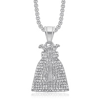 Collier pendentif sac à monnaie dollar incrusté de diamants RH Hip Hop, bijoux de mode en acier inoxydable plaqué or 18K PVD de haute qualité