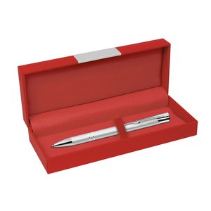 Astuccio portapenne liscio Red Box per 1-2 penne con interno in velluto e finiture argentate - Product Image 1