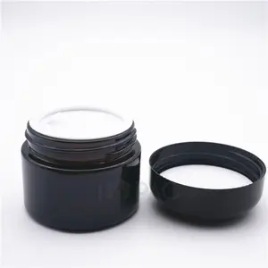 50ml Amber Glass Custom Cream Jar Round Empty Container With Black Cap