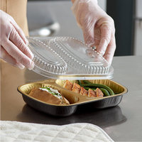 Barquette en aluminium de luxe noire et dorée de 48 oz (10 x 8 pouces) avec couvercles en PET, durable, pour desserts, plats à emporter, boîte à lunch en aluminium