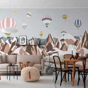 Murale murale moderne imperméable pour chambre d'enfant avec <span class=keywords><strong>ballon</strong></span> à air chaud et paysage de montagne enneigée - Product Image 1