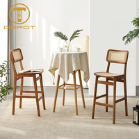 Tabouret de bar en bois de haute qualité, mobilier en rotin massif, chaise de restaurant à dossier haut