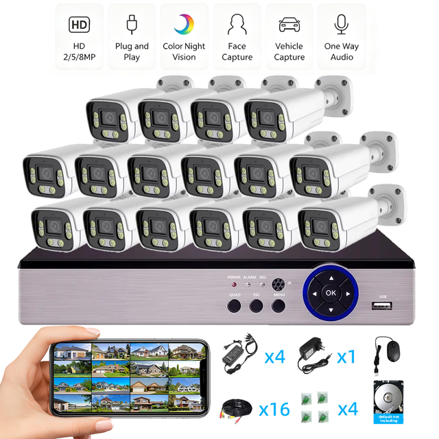 OEM 2/5/8MP 4K 4/8/16CH Indoor Outdoor Bullet AHD Video Surveillance CCTV Camera Set DVR Kit Analog Security Camera System