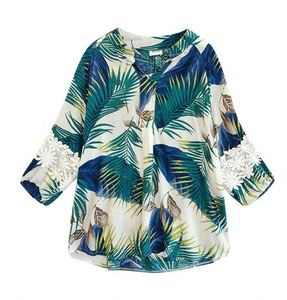 Koreanische Mode Damenkleidung Blumenmuster-Hemden Ausgeschnittene Spitzenärmel-Blusen Neuerscheinung Stehkragen-Tops Lässiges Hemd - Product Image 2