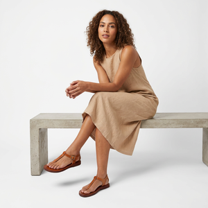 Brown Genuine Leather T-Strap Casual Flat <b>Sandals</b> <b>Buckle</b> Closure Lightweight Open Toe Solid Unisex Spring Summer Outdoor Midsole - Product Image 5