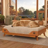 Eostbe Lit pour chien surélevé en bois de pin et polyester, style moderne du milieu du siècle, coussin doux lavable, durable pour animaux de compagnie de taille moyenne et grande (150 lb)
