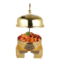 Nouveau Réchaud de Buffet Doré en Acier Inoxydable 8L, Chauffe-Plats à Alcool avec Couvercle Visuel Suspendu FULAIXIN