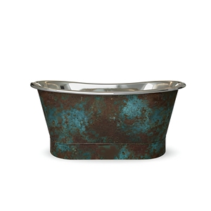 Bañera de Acero Inoxidable con Base Recta, Acabado Exterior con Pátina Envejecida, Hecha a Mano, Independiente - Product Image 1