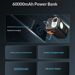 60000mAh屋外用パワーバンク 100W急速充電 Type-C LEDディスプレイ キャンプ、ハイキング、緊急時、CPAPバッテリー用 - Product Image 3