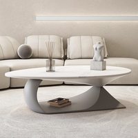 Table basse minimaliste, moderne, en dalle de pierre ovale, en bois massif, artistique, table basse haut de gamme pour salon avec forme unique