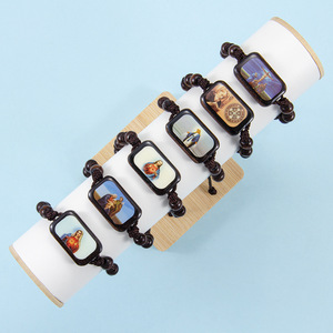 Pulsera Religiosa al por Mayor, Virgen María, Santo Padre, Jesús, Cuentas de Madera, Cuerda Tejida, Icono Católico de Pascua, Brazalete - Product Image 1