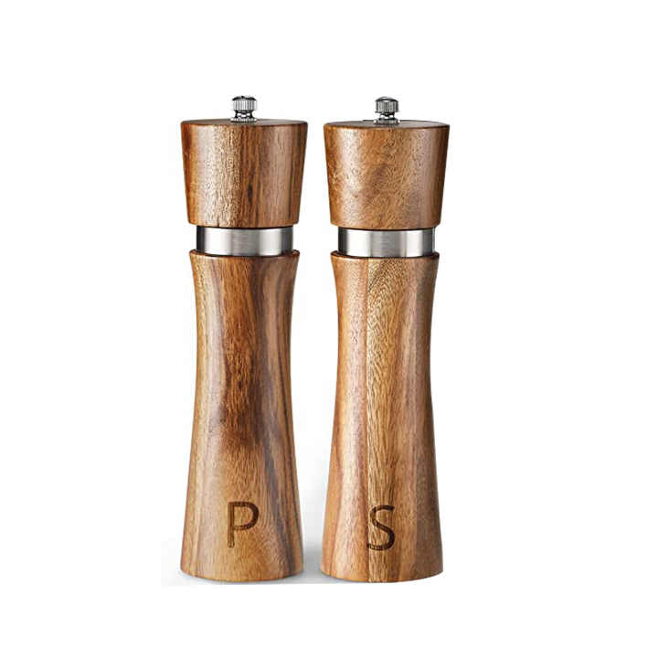 Acacia Wooden Salt and Pepper Grinder Set  Premium Wooden Salt and Pepper Mill Set 8 Inch