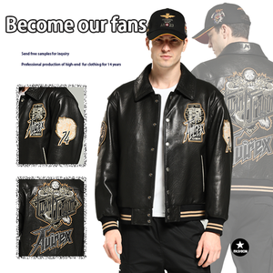 Chaqueta Bomber de cuero bordada personalizada para hombre Estilo de piloto de cuero de vaca Premium - Product Image 2