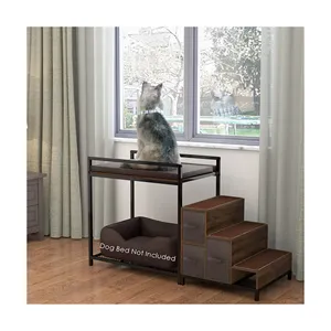 Beds Window Perch for Dogs Bedside Lounge Elevated Dog Bed Multi-Level Platform with Foam Upholstery Non-Slip Pad and Storage