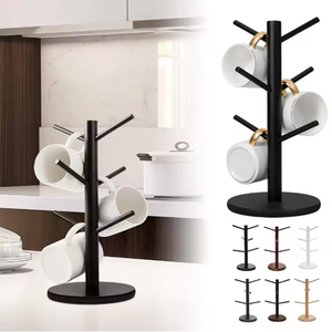 Porta Tazze da Caffè e Tè Salvaspazio da Appoggio con Base Spessa <span class=keywords><strong>in</strong></span> <span class=keywords><strong>Legno</strong></span> e 6 Ganci - Supporto a Sospensione per Tazze - Product Image 1