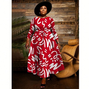 Robes grande taille les plus vendues, robes décontractées élégantes pour femmes, manches trois quarts, robe longue à lacets, robe à imprimé africain pour femmes - Product Image 5