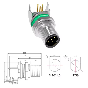 Conector M12 A de 5 Pines Macho para Montaje en Panel, IP67 Impermeable, Enchufe en Ángulo de 90 Grados con Soporte - Product Image 2