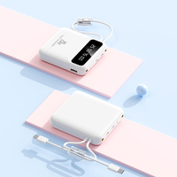 Batterie externe 10000mAh 20000mAh avec câbles intégrés, cordon, affichage numérique LED, chargeur portable rapide, double sortie USB