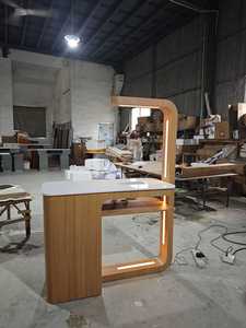 Modern <b>Simple</b> Wooden Color Single Nail Table with LED Light and Drawers White Stone Top Manicure Lamp <b>Desk</b> Nail Table for Nail - Product Image 5