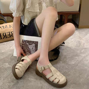 Sandales romaines de plage à semelle épaisse pour femme, style féerique, à semelle plate, type cage à cochon, nouvelle collection été 2025, style 26 - Product Image 1